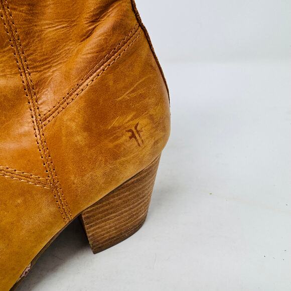 Frye Cara Short Ankle Boots Tan Leather Stacked Heel Western Style Size 7M - Picture 2 of 14